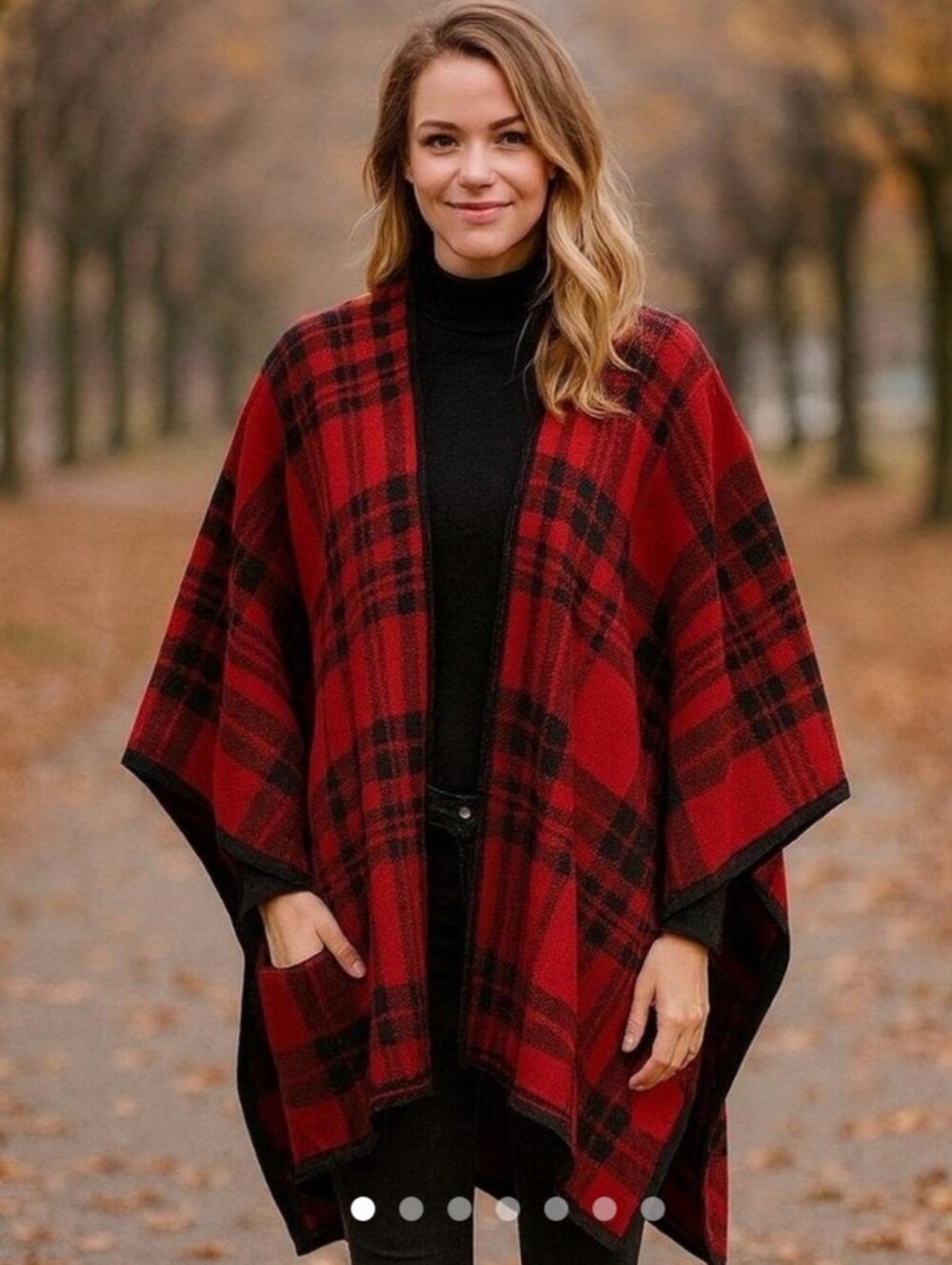 Woolrich Reversible Red Black Plaid Fleece Cape